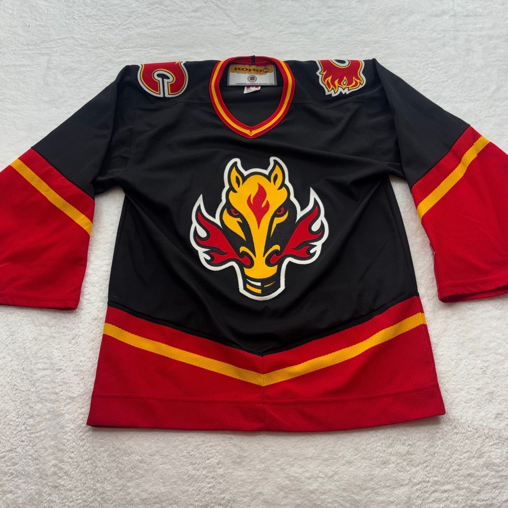 Koho Calgary Flames Blasty Jersey NHL Flaming Horse Black Red Yellow Mens Medium
